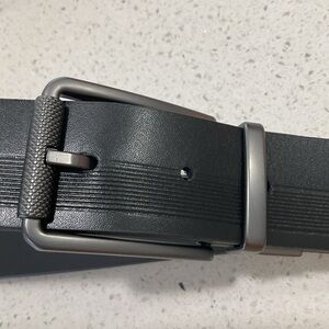 Boss Black Leather Belt with Matte Silver Buckle NEW